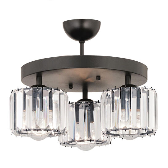 Apliqa Sabrina 3lü Siyah Yuvarlak Kristalli Taşlı Modern Tasarım Kristal Salon Plafonyer Avize