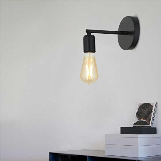 Apliqa Binay Siyah Boyalı Duvar Lambası Yatak Odası-yatak Başı-banyo Retro Aplik