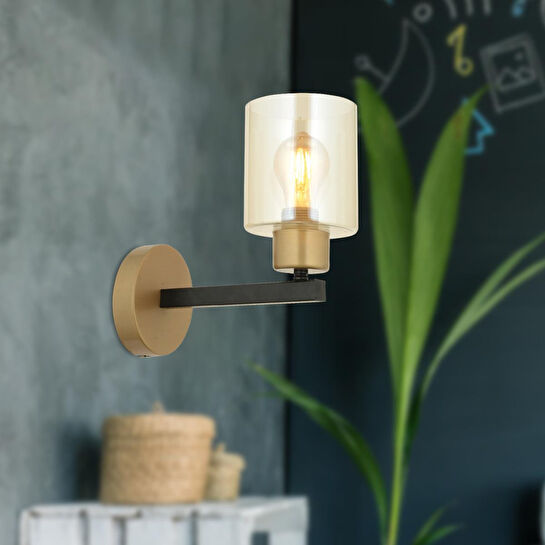 Apliqa Jade Eskitme Siyah Boyalı Bal Camlı Duvar Lambası Yatak Odası-banyo-yatak Başı Aplik