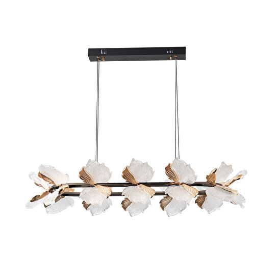 Apliqa Taran Sıralı Siyah Gold Çiçek Desenli 120 Watt Yemek Masası Üstü Modern Salon Led Avize