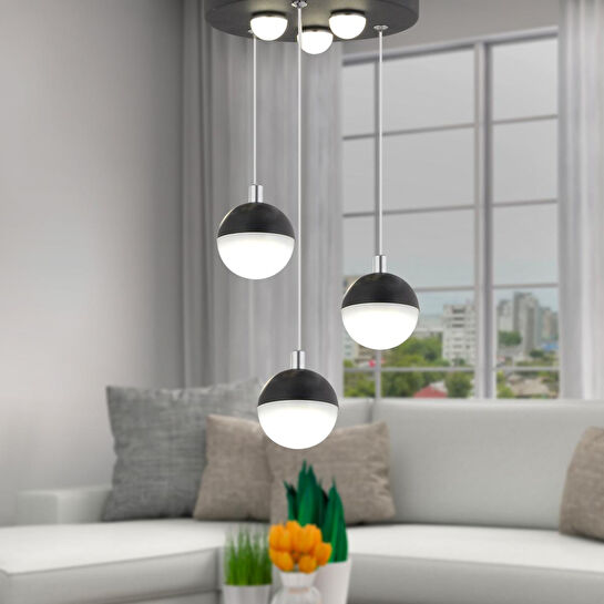 Apliqa Ekin 3'lü Yuvarlak 30 Watt Siyah Ledli Kelebek Detaylı Modern Koridor, Yatak Odası Salon Sarkıt Led Avize