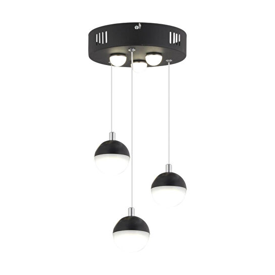 Apliqa Ekin 3'lü Yuvarlak 30 Watt Siyah Ledli Kelebek Detaylı Modern Koridor, Yatak Odası Salon Sarkıt Led Avize