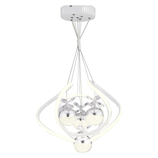 Apliqa Balca 4'lü Beyaz Krom 3 Renkli 84 Watt Ledli Kelebek Led Avize Top Avize Modern Oturma Odası, Koridor, Salon Led Avize