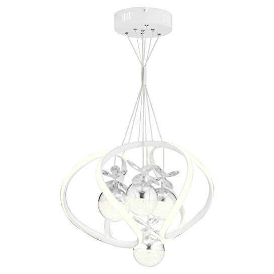 Apliqa Balca 4'lü Beyaz Krom 3 Renkli 84 Watt Ledli Kelebek Led Avize Top Avize Modern Oturma Odası, Koridor, Salon Led Avize