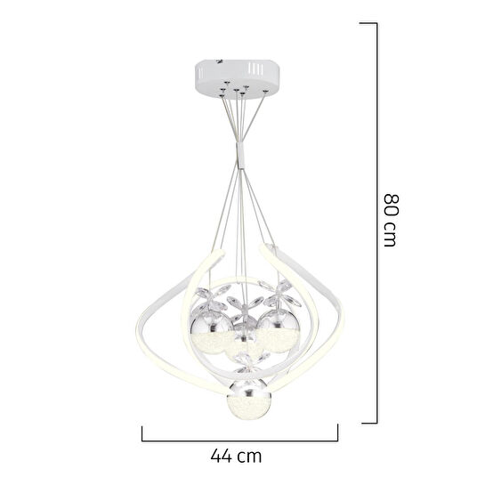 Apliqa Balca 4'lü Beyaz Krom 3 Renkli 84 Watt Ledli Kelebek Led Avize Top Avize Modern Oturma Odası, Koridor, Salon Led Avize
