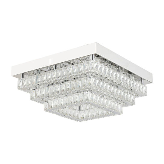 Apliqa Modina 3 Katlı Krom Ledli 3 Renkli 120 Watt Kristalli Taşlı Modern Tasarım Led Kristal Salon Avize
