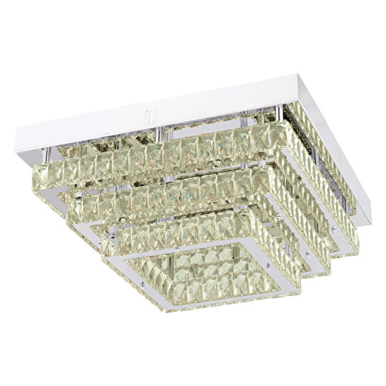 Apliqa Modina 3 Katlı Krom Ledli 3 Renkli 120 Watt Kristalli Taşlı Modern Tasarım Led Kristal Salon Avize