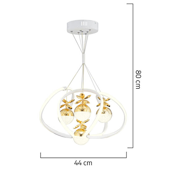Apliqa Balca 4'lü Beyaz Gold 3 Renkli 84 Watt Ledli Kelebek Led Avize Top Avize Modern Oturma Odası, Koridor, Salon Led Avize