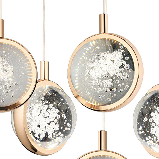 Apliqa Eldon 6'lı Yuvarlak 3 Renk 88 Watt Gold Kristal Ledli Modern Oturma Odası Salon Sarkıt Avize
