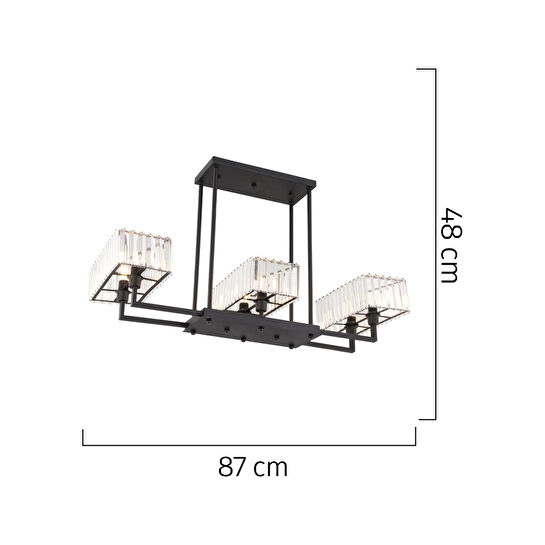 Apliqa Brambles 6'lı Siyah Kristalli Taşlı Modern Tasarım Kristal Salon Avize