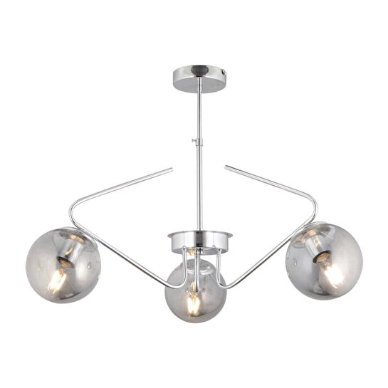 Apliqa Mildred 3'lü Krom Füme Camlı Modern Sarkıt Genç Odası Mutfak Yatak Odası Salon Sarkıt Avize