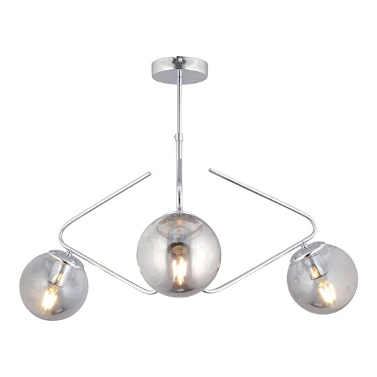 Apliqa Mildred 3'lü Krom Füme Camlı Modern Sarkıt Genç Odası Mutfak Yatak Odası Salon Sarkıt Avize