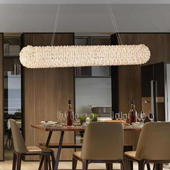 Apliqa Leman Sıralı Gold 40 Watt Kristal Taşlı Salon Sarkıt Avize