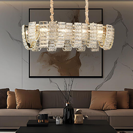 Apliqa Loya Sıralı Kristal Taşlı Oturma Odası, Salon Sarkıt Avize