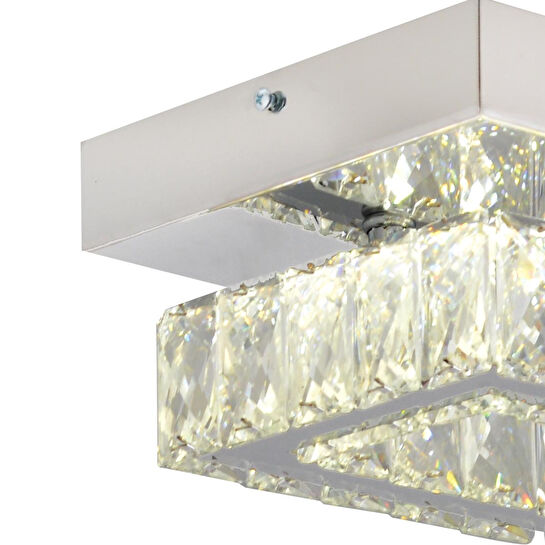 Apliqa Modina Tek Katlı Krom 3 Renkli 20 Watt Ledli 3 Renkli Kristalli Taşlı Modern Tasarım Led Kristal Salon Avize