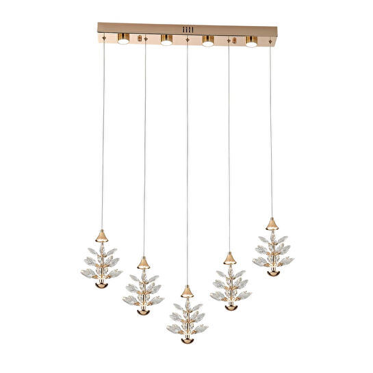 Apliqa Serap 5'li 62 Watt 3000k Sıralı Gold Kristal Taşlı Ledli Salon Avize