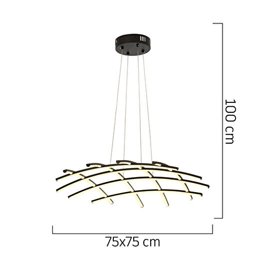 Apliqa Brian Mat Siyah Boyalı 3000k 92 Watt Sarkıt Salon Oturma Odası Ledli Avize
