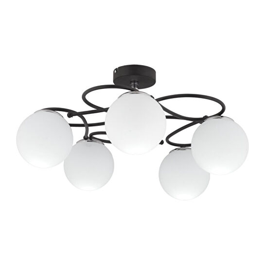 Apliqa Rodonit 5li Siyah Krom Beyaz Camlı Modern Sarkıt Genç Odası Yatak Odası Retro Salon Avize