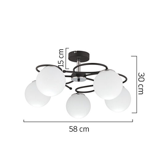 Apliqa Rodonit 5li Siyah Krom Beyaz Camlı Modern Sarkıt Genç Odası Yatak Odası Retro Salon Avize