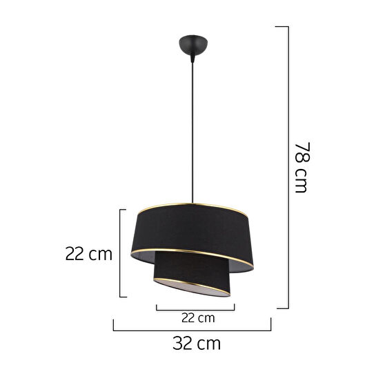 Apliqa Paoni 2 Katlı Siyah Gold Detaylı Modern Koridor,yatak Odası Salon Avize