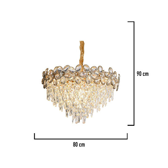 Apliqa Saral 80'lik Yuvarlak Gold Kristal Taşlı Modern Tasarım Salon Avize