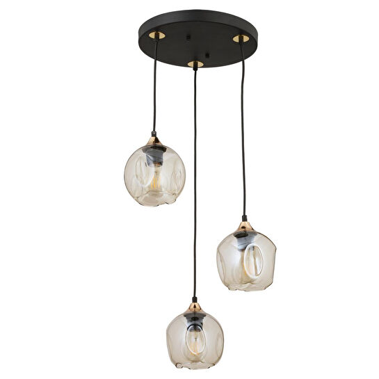 Apliqa Karya 3lü Yuvarlak Siyah Gold Modern Sarkıt Genç Odası Yatak Odası Retro Salon Avize