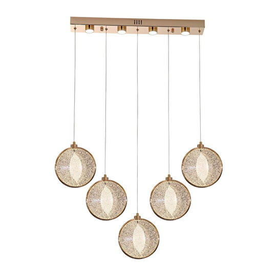 Apliqa Edward 5'li 67 Watt Sıralı Gold Ledli Modern Salon Avize