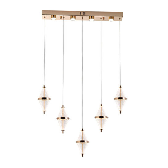 Apliqa Edward 5'li 67 Watt Sıralı Gold Ledli Modern Salon Avize