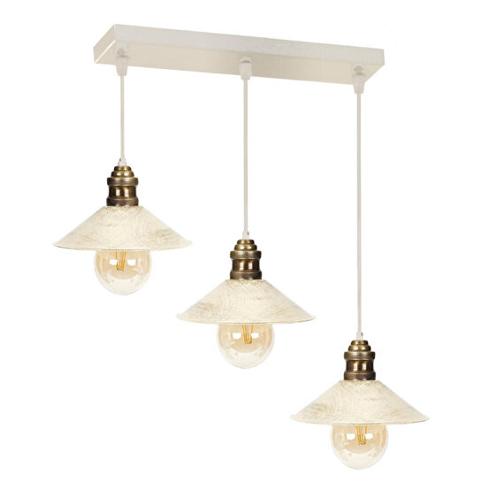 Apliqa Gönen 3lü Beyaz Patinalı Modern Retro Sarkıt Salon Avize