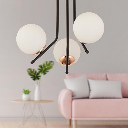 Apliqa Nida 3lü Siyah Bakır Modern Mutfak Yatak Odası Retro Salon Avize