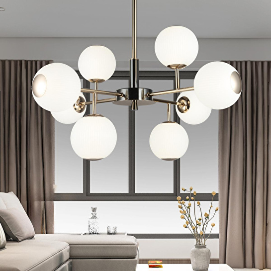 Apliqa Sofia 8'li Siyah Gold 80 Watt Yuvarlak Modern Oturma Odası, Salon Avize