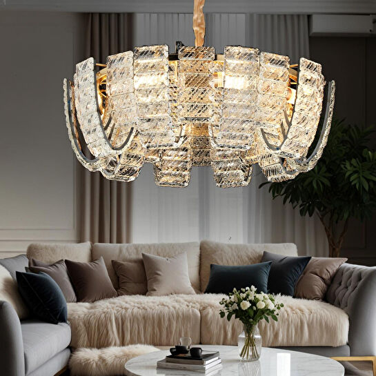 Apliqa Loya 60'lik Gold Kristal Taşlı Oturma Odası, Salon Sarkıt Avize