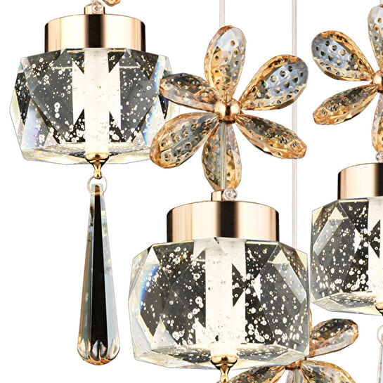 Apliqa Amaris 4'lü Yuvarlak 3 Renkli 52 Watt Gold Kelebek Led Avize Kristal Ledli Modern Oturma Odası Salon Sarkıt Avize