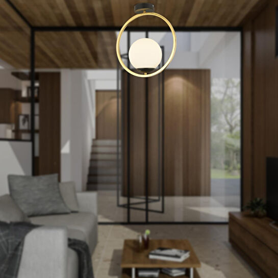 Apliqa Lifos Tekli Gold Kaplamalı Plafonyer Modern Mutfak Salon Avize