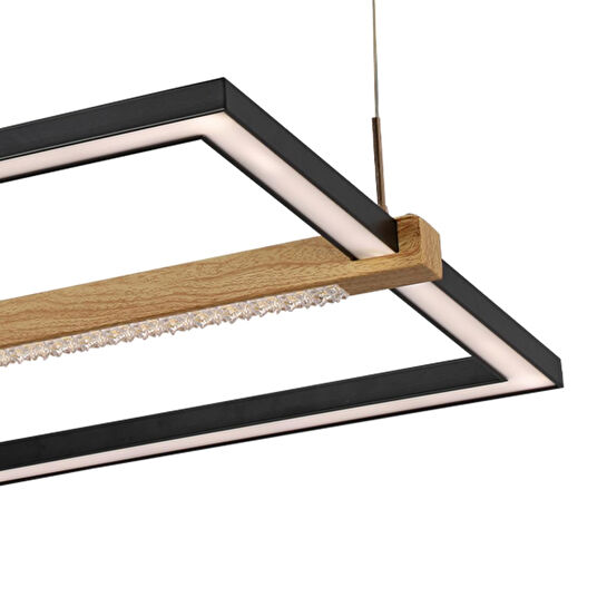 Apliqa April Siyah Kare 58 Watt Ahşap Desenli Modern Salon Led Sarkıt Avize