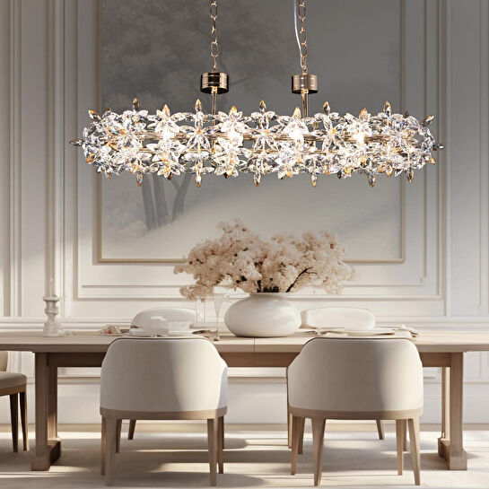 Apliqa Mercan Sıralı Gold Kristal Taşlı Modern Oturma Odası, Yemek Masası Üstü, Salon Avize