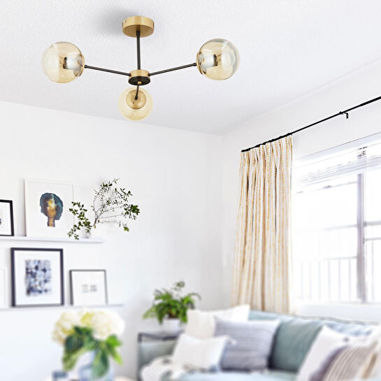 Apliqa Nide 3lü Siyah Gold Bal Camlı Modern Genç Odası Yatak Odası Retro Salon Avize