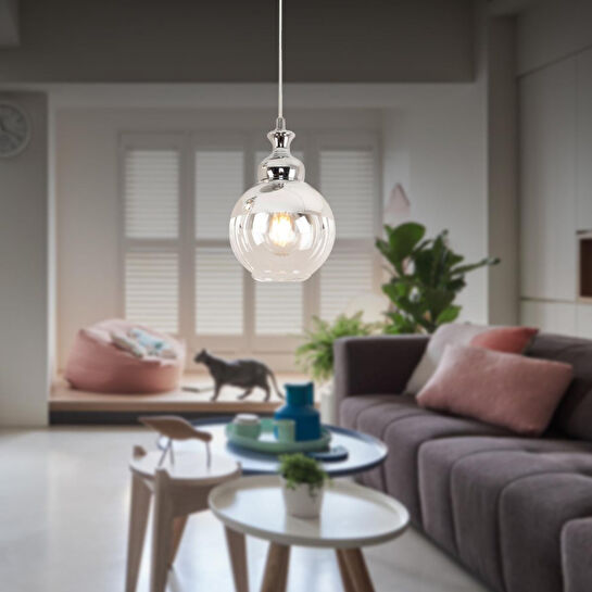 Apliqa Leon Tekli Krom Sarkıt Salon Avize Çap:15cm