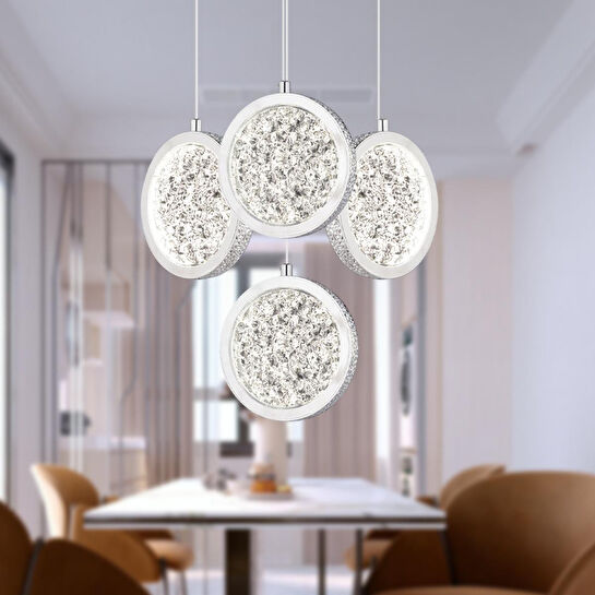 Apliqa Furmet 4'lü Yuvarlak Krom Sarkıt Ledli Modern Mutfak Koridor Led Salon Sarkıt Avize