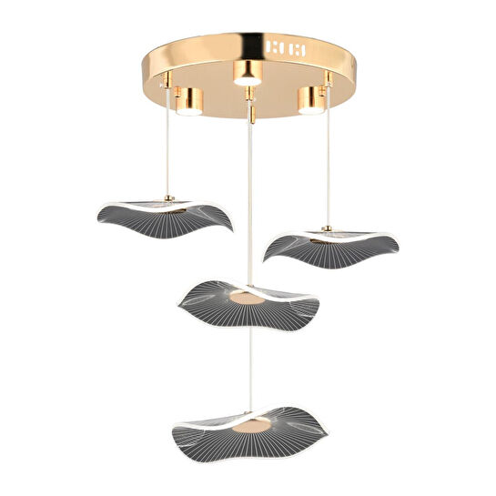 Apliqa Jolie 4'lü Yuvarlak 3 Renkli 39 Watt Gold Kristal Ledli Modern Oturma Odası Salon Sarkıt Avize