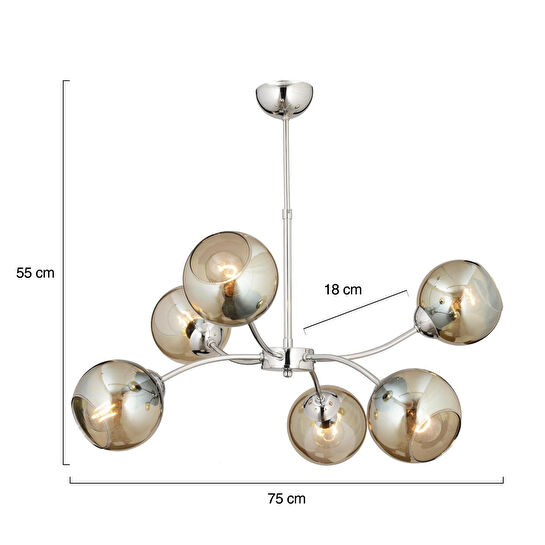 Apliqa Ecvet 6lı Krom Modern Oturma Odası Yatak Odası Salon Avize