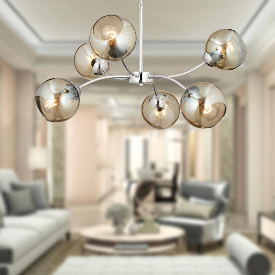 Apliqa Ecvet 6lı Krom Modern Oturma Odası Yatak Odası Salon Avize