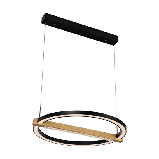 Apliqa April Siyah 58 Watt Yuvarlak Ahşap Desenli Modern Salon Led Sarkıt Avize