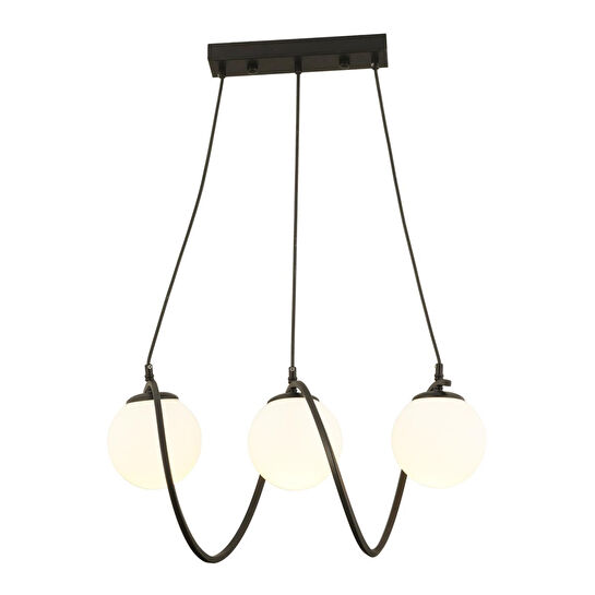 Apliqa Jarry 3lü Beyaz Camlı Siyah Modern Tasarım Yemek Masası Üstü Salon Avize