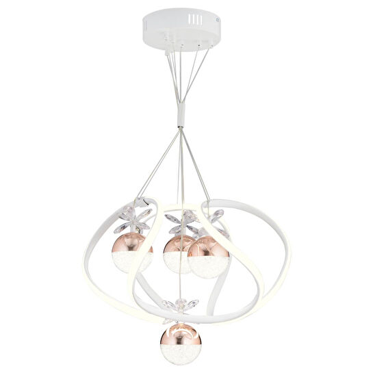 Apliqa Balca 4'lü Beyaz Bakır 3 Renkli 84 Watt Ledli Kelebek Led Avize Top Avize Modern Oturma Odası, Koridor, Salon Led Avize