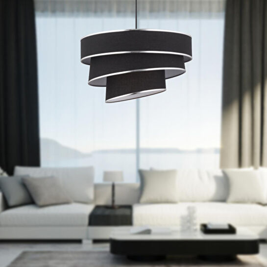 Apliqa Paoni 3 Katlı Siyah Gümüş Detaylı Modern Koridor,yatak Odası Salon Avize