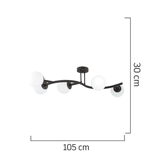 Apliqa İzem 5'li Siyah Modern Plafonyer Genç Odası Mutfak Yatak Odası Avize