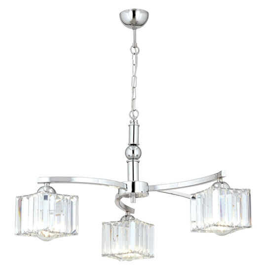 Apliqa Rima 3 Kollu Krom Kaplama Kristalli Taşlı Modern Tasarım Salon-yatak Odası Kristal Salon Avize