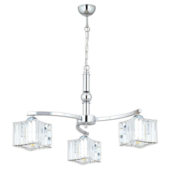 Apliqa Rima 3 Kollu Krom Kaplama Kristalli Taşlı Modern Tasarım Salon-yatak Odası Kristal Salon Avize