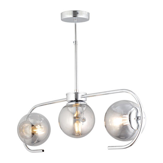 Apliqa Diaspor 3lü Sıralı Krom Füme Camlı Modern Sarkıt Genç Odası Yatak Odası Retro Salon Avize